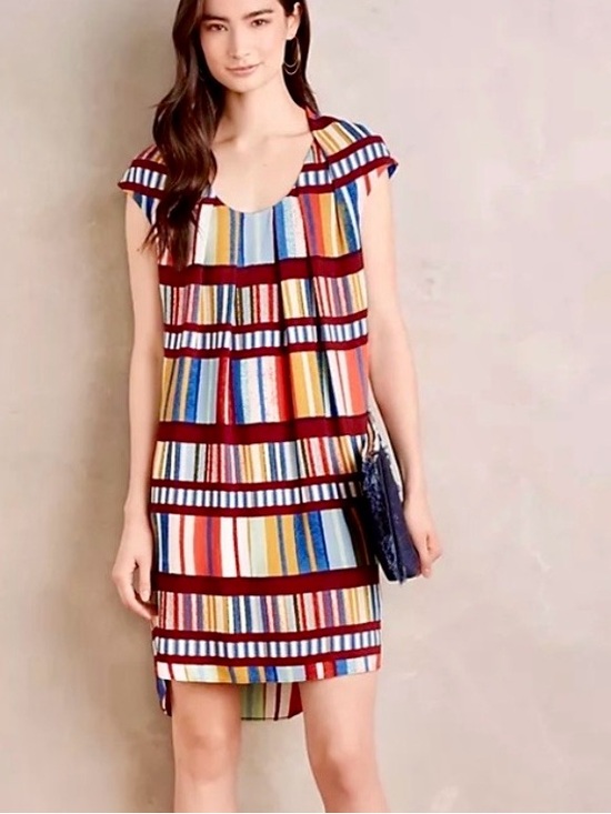 Anthropologie Dresses & Skirts - Anthropologie Maeve Au Revoir Library Striped Shift Dress with Burgundy Bands